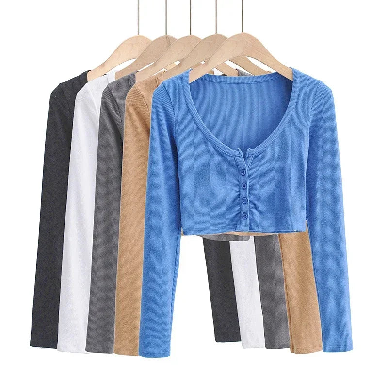 Buttons  Long Sleeve T Shirt for Women