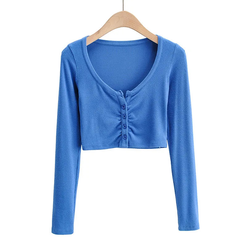 Buttons  Long Sleeve T Shirt for Women