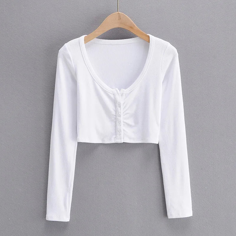 Buttons  Long Sleeve T Shirt for Women