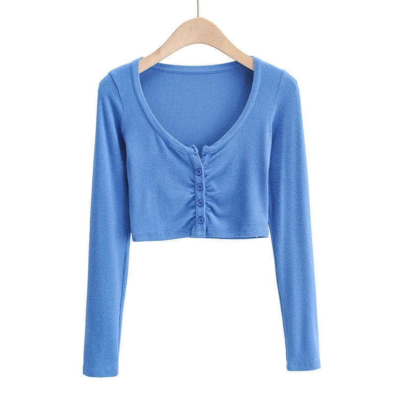 Buttons  Long Sleeve T Shirt for Women